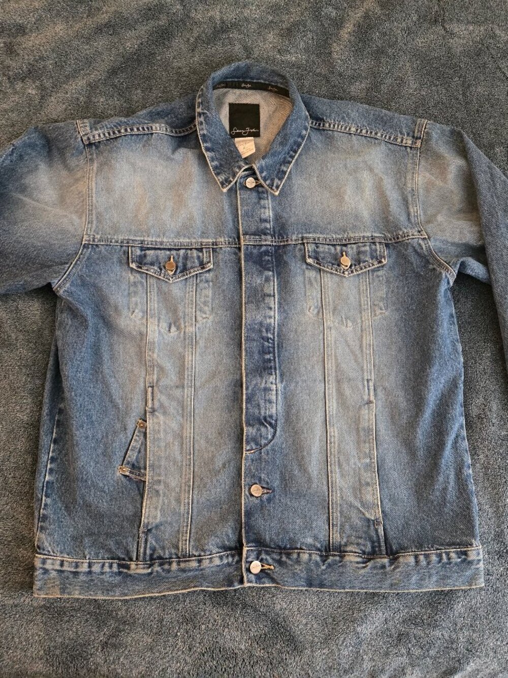 Vintage Y2K Sean John Dark Blue Denim Jean Hip Hop Baggy Jacket Men's XL